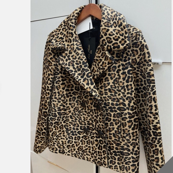 KATE MOSS x ZARA 100% LEATHER JACKET IN LIGHT BEIGE ANIMAL PRINT -M - Picture 2 of 11